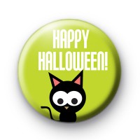 Black Kitty Happy Halloween Button