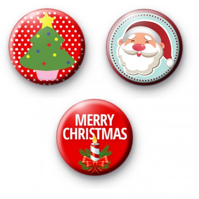 Set of 3 Red Festive Christmas Badges : Kool Badges