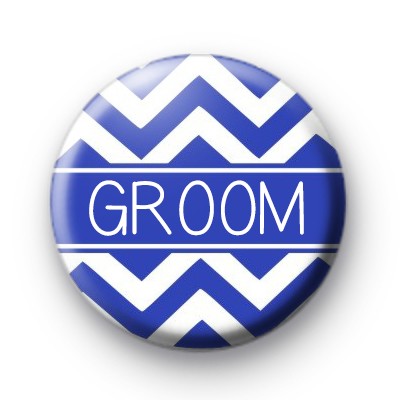 Chevron Blue Groom Button Badge