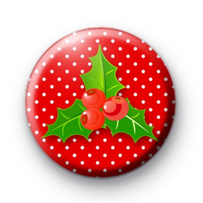 Festive Christmas Holly Button Badge