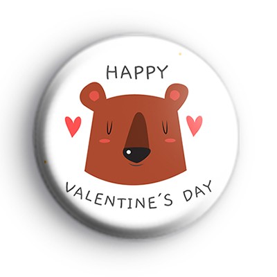 Happy Valentines Day Brown Bear Badge