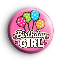 Pink Happy Birthday Balloons Button Badges
