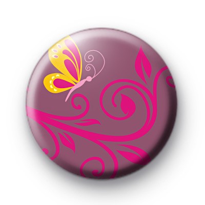Butterfly and Pink Flowers Badge