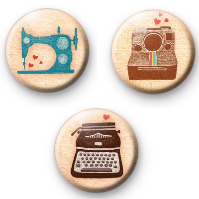 Set of 3 Old School Geek Badges