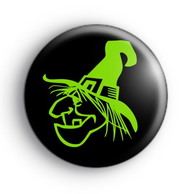 Creepy Green Witch Face Badge