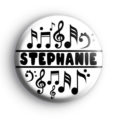 Custom Name Black and White Music Notes Badge
