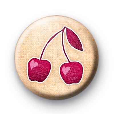 Love Heart Pink Cherries Button Badges