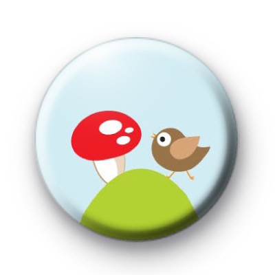 Woodland Mushroom & Cute Bird Badge
