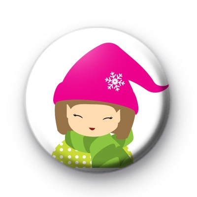 Festive Cute Girl Button Badge