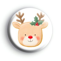 Festive Adorable Rudolph Reindeer Badge Button Badges