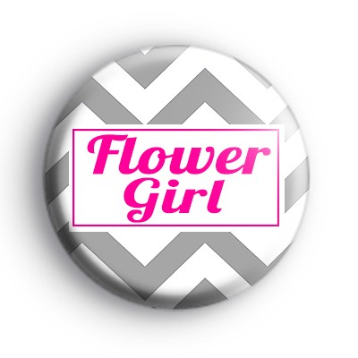 Grey and Pink Chevron Flower Girl Badge