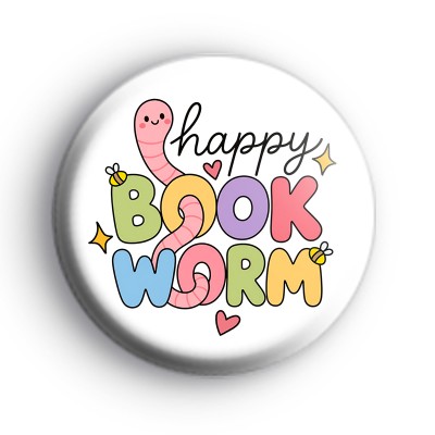 Happy Bookworm Button Badge