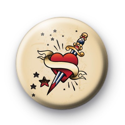 Old School Heart Dagger Tattoo Button Badges