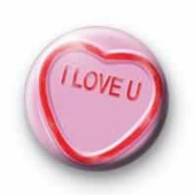 I love u pink candy heart badge