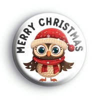 Merry Christmas Festive Owl Badge Button Badges