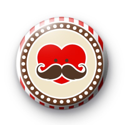 Moustache Heart Button Badges