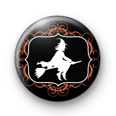 Witch on a Broomstick Halloween Badge
