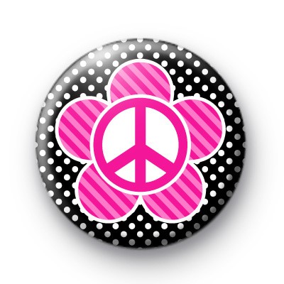 Pink and Black Peace Flower Badges