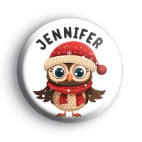 Personalised Christmas Owl Name Badge Button Badges