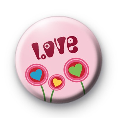 Pink Retro LOVE Flowers Badge