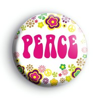 Pink and White Peace Flower Badge