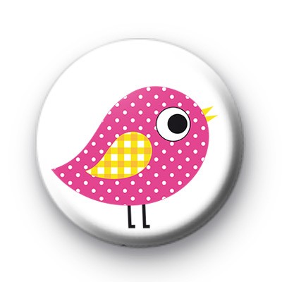Pink Polka Dot Bird Badge