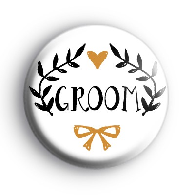 Pretty Black and Gold Groom Badge