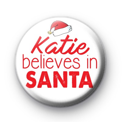Red and White Custom Name Believe in Santa Badges