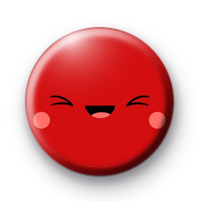 Red Kawaii Smiley Face Badge