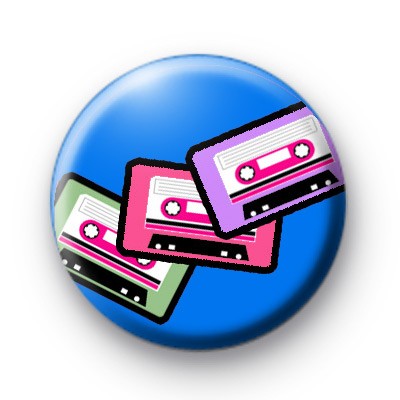 Retro Tapes Blue Button Badges