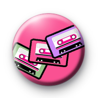 Retro Tapes Pink Button Badges