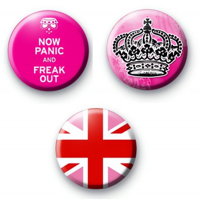 Set of 3 Pink Royal Themed Badges