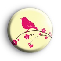 Cute Pink Bird and Flowers Badges