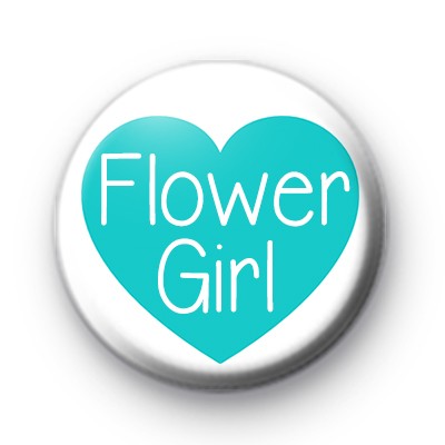 Teal Heart Flower Girl Button Badge