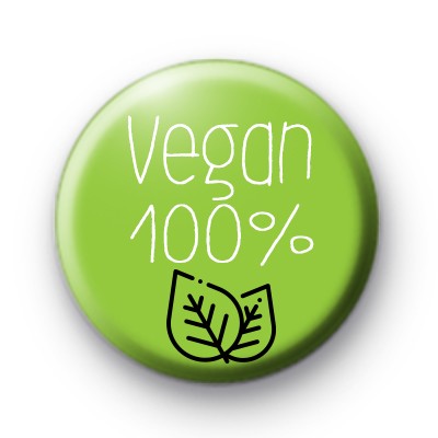 Green and White Vegan 100% Button Badges