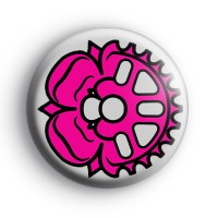 Pink and grey rose cog badge