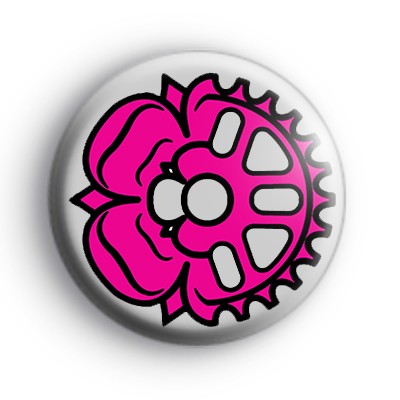 Pink and grey rose cog badge