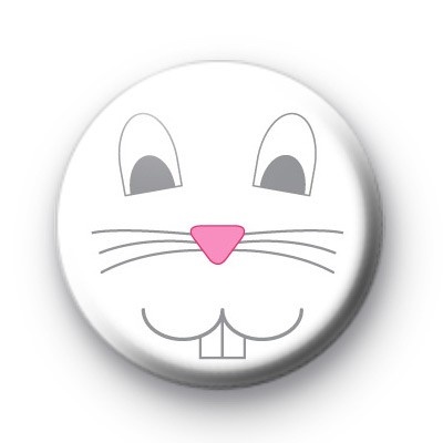 White Bunny Rabbit Face Button Badge