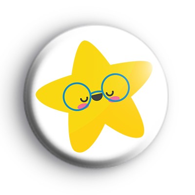 Yellow Happy Face Star Button Badge