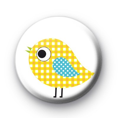 Yellow Gingham Bird Button Badge