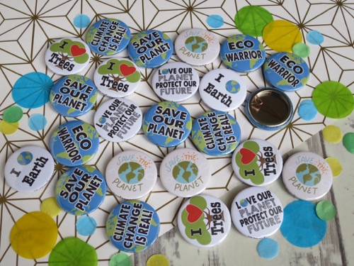 Eco warrior and climate change badges for enivronmental studies at school